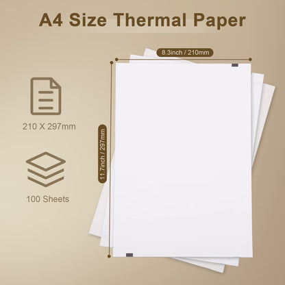 100 Sheets A4 Thermal Paper (Folded), 8.27x11.69' Thermal Paper(210 x 297 mm) for Portable Thermal Printer, Compatible with No Ink Printer, for Travel or Home Work, Printing Contract, Picture, etc
