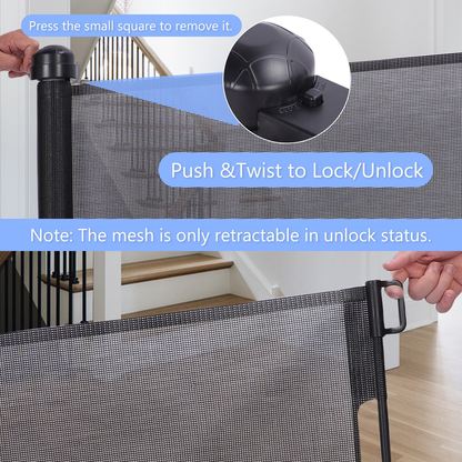 Retractable Baby Gate 35"x138" Extra Wide Mesh Dog Gate Child Safety Gate for Doorways, Indoor Outdoor Stairs, Black
