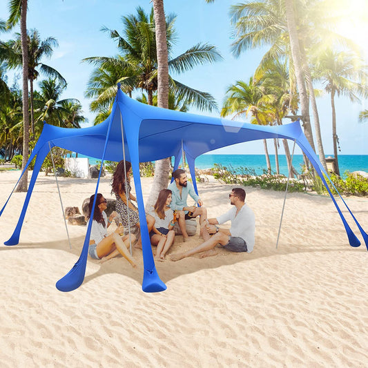 Beach Canopy, Blue Windproof 10x10ft Up Beach Tent Sun Shelter With Carry Bag For Picnics
