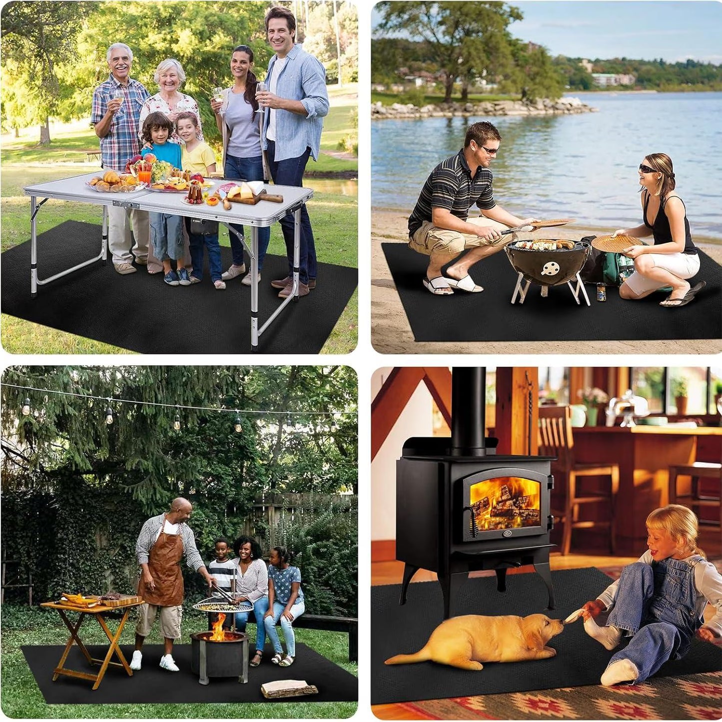 Under Grill Mat, 48 x 36 inch Reusable BBQ Floor Mats, Deck Patio Protector Mat, Indoor Fireplace Mats Fire Pit Mats for Deck Patio, Fire and Oil Resistant, Easy to Clean, Black