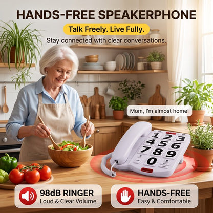 Large Button Phones for Seniors, Land Line Phones for Elderly, Big Button Home Telephone for the Visually Impaired, 110dB+ Amplified Ringer & 80dB+ Handset Volume for the Hearing Impaired Phone