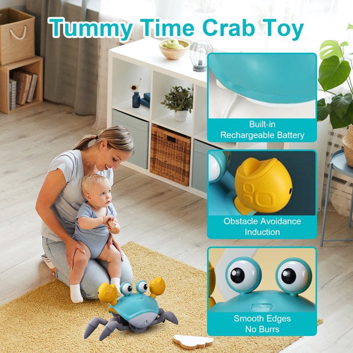 Crawling Crab Baby Toy with Music and LED Light, Sensory Tummy Time Toys 0-6 6-12 12-18 36 Months Babies Boy Girl Learning Crawl, Interactive Walking Dancing Moving Crab Toddler Birthday Gift, Orange