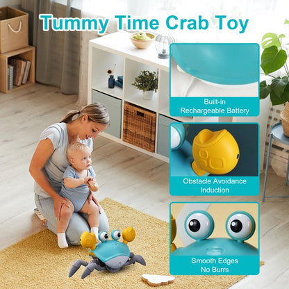 Crawling Crab Baby Toy with Music and LED Light, Sensory Tummy Time Toys 0-6 6-12 12-18 36 Months Babies Boy Girl Learning Crawl, Interactive Walking Dancing Moving Crab Toddler Birthday Gift, Orange