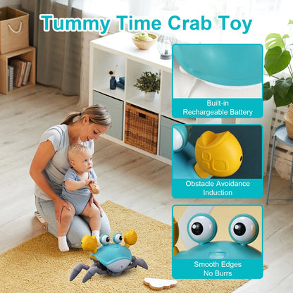 Crawling Crab Baby Toy with Music and LED Light, Sensory Tummy Time Toys 0-6 6-12 12-18 36 Months Babies Boy Girl Learning Crawl, Interactive Walking Dancing Moving Crab Toddler Birthday Gift, Green