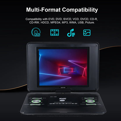 20.8" Portable DVD Player with 12.2" HD Screen for Car, Built-in Rechargeable Battery, Dual Stereo Speakers, Support CD/DVD/SD Card/USB/TV Sync, Remote Control, with Car Charger & AC Adapter