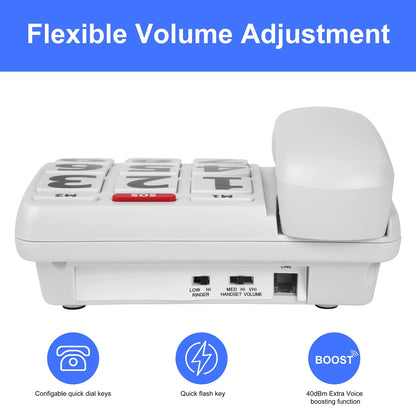 Big Button Phone for Seniors, Landline Corded Phone for Elderly, Adjustable Volume Large Key Wired Telephone for Visually Impaired/Hearing Damage Old People, Extra Loud Ringer