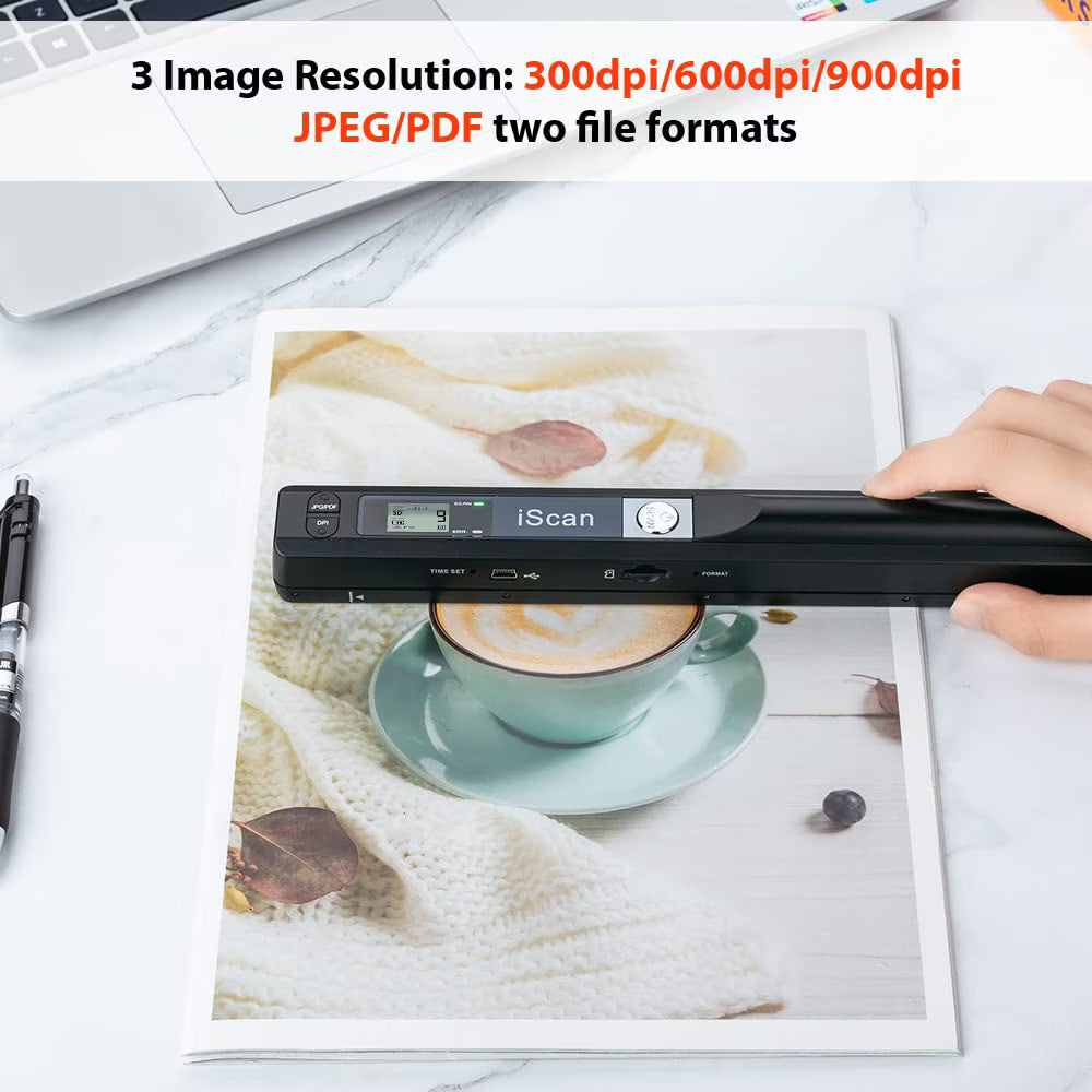 Portable Scanner A4 Document Handheld Scanner 900DPI JPG PDF Formate for Business Picture, Black