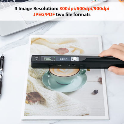 Portable Scanner A4 Document Handheld Scanner 900DPI JPG PDF Formate for Business Picture, Black