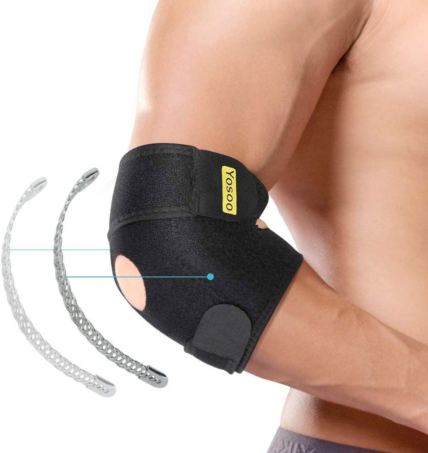 Elbow Brace, Adjustable Elbow Support with Dual-Spring Stabilizer, Sports Fitness Compression Recovery Elbow Arm Protection Brace Support for Tendonitis, Injury