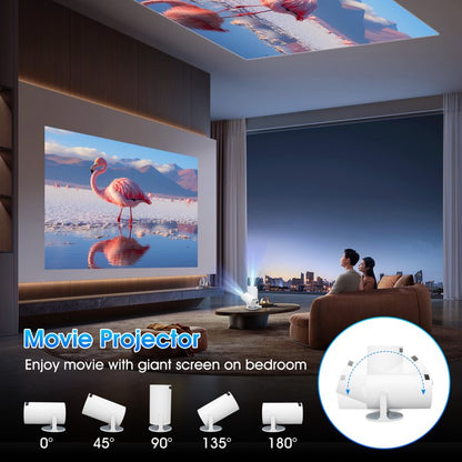 Mini Projector, Portable Projector with WiFi and Bluetooth, Built in Apps, Support 4K 1080P, 180° Rotation, Auto Keystone, Movie Projector Compatible with HD-MI/USB/TV Stick/Smartphone/Laptop