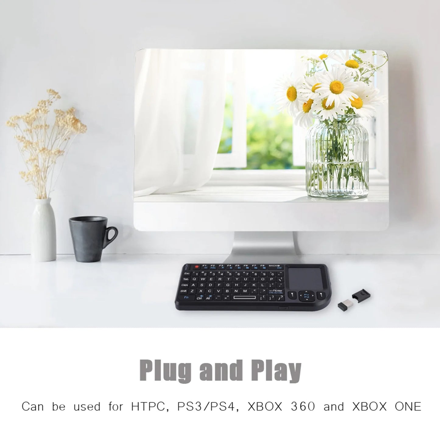 Mini Wireless Keyboard with Touchpad, Rechargeable Ultra Portable Bluetooth Keyboard and Mouse, Backlit Keyboard for HTPC, for PS3/4, Smartphones, PC, Tablet, TV Box, Windows, Black