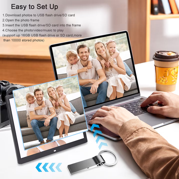 15" Digital Picture Frame with HD IPS Screen Digital Photo Frame Supports up to 16GB Storage Cards, Auto-Rotate, Tabletop & Wall-Mounted Digital Frame Supports Share Photos Video, Black
