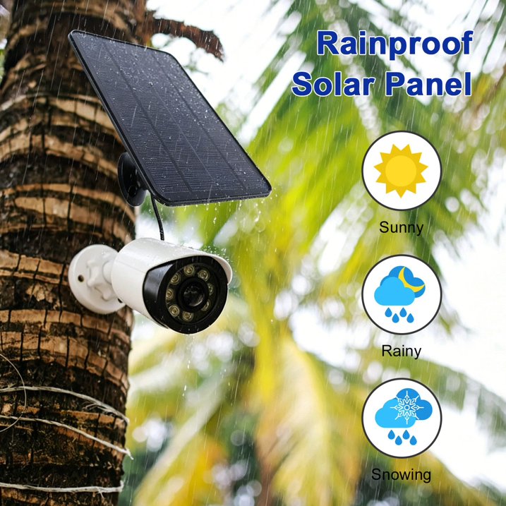 6W Solar Panel Charger, Solar Panel with Micro USB & USB C Port for DC 5V Outdoor Rechargeable Battery Camera, IP66 Waterproof, 360° Adjustable Security Mount, Black