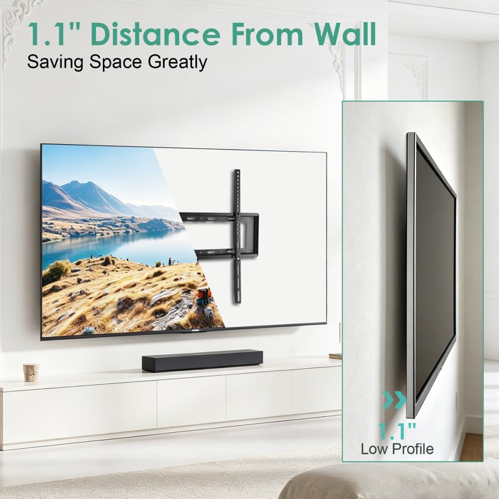Heavy Duty Tilt TV Wall Mount for 40–80" Large Flat & Curved TVs, Holds 33 lbs, Ultra Slim Low Profile Bracket with 8° Tilt, Fits 16"/18"/24"/32" Wood Studs, Max VESA 800x600, 4× Load Tested