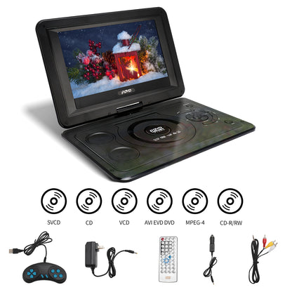 13.9inch Portable DVD Player, 10.1" Swivel Screen, Built-in Rechargeable Battery Car DVD Player for Kids, Support CD/DVD/SD Card/USB/Connect TV, Remote Control, Black
