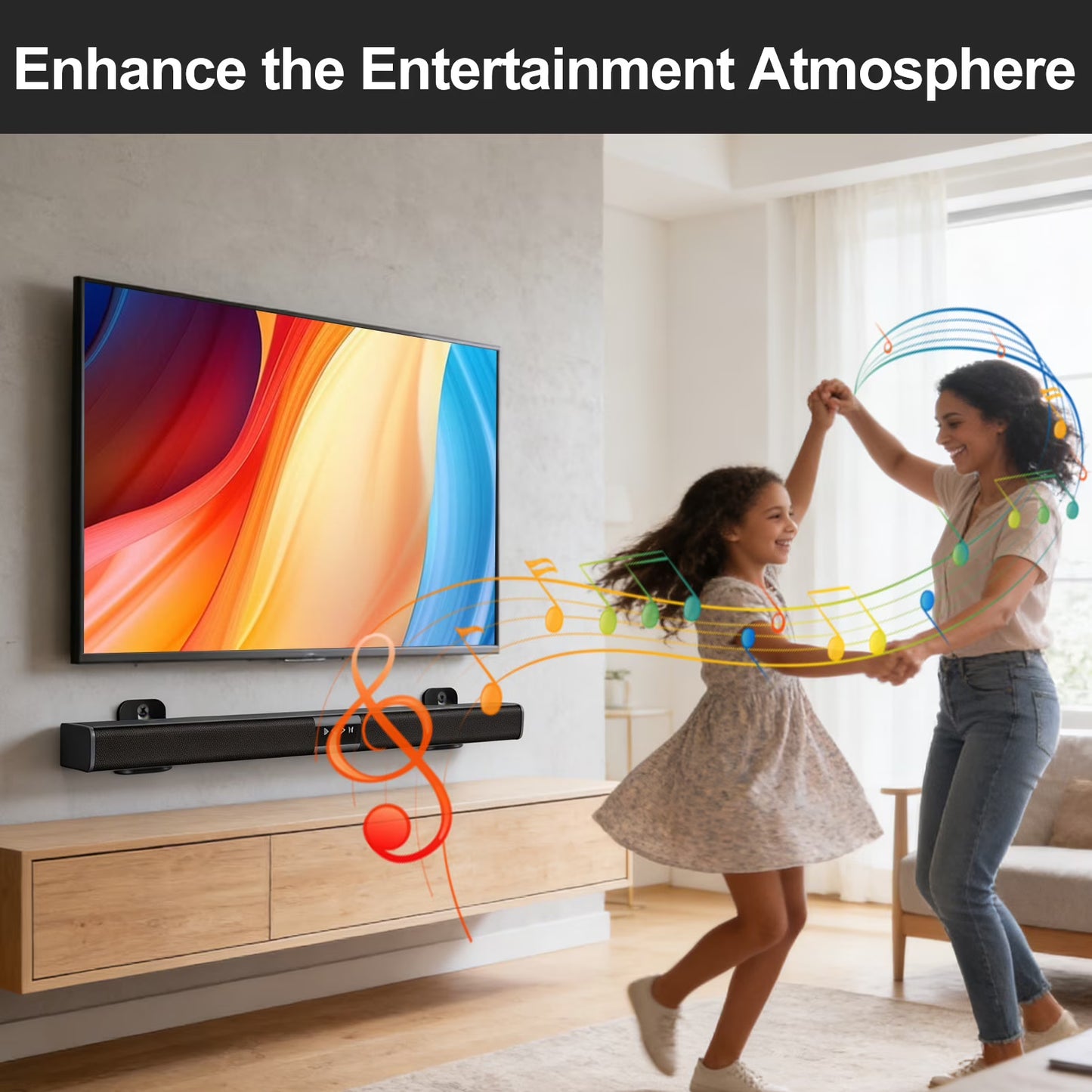 Universal Soundbar Wall Mount Bracket Compatible with Most Soundbar Mount Shelf, Metal SoundBar Mounts Under TV Mounting Bracket for Space Saving, Hold up to 30 lbs, Black