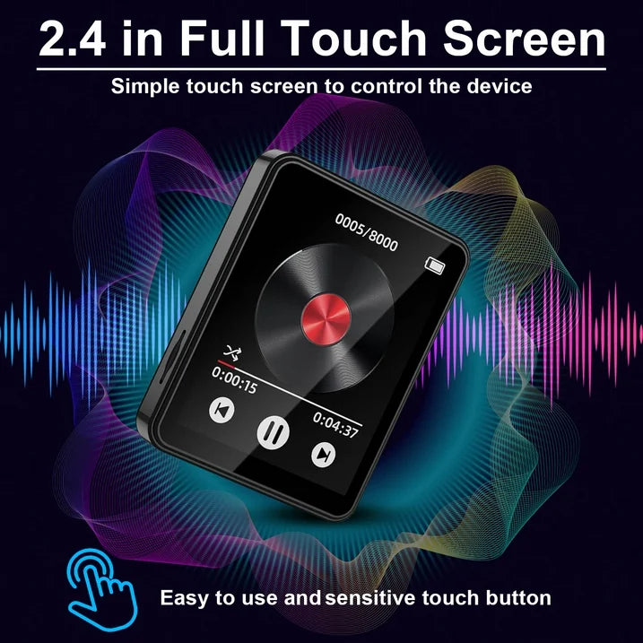 64GB MP3 Player with Bluetooth 5.2, Full TouchScreen 2.4" Portable MP3 Player with HD Speaker, FM Radio, HiFi Sound Digital Music Player with Voice Recorder & Expandable SD Card Slot, E-Book