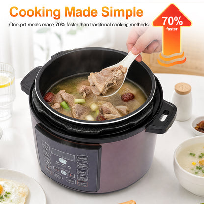 6.5 Quart Electric Pressure Cooker, 12-in-1 Multi-Functional Slow Cooker, Rice Cooker, Saute Pan, Soup Pot, Egg Cooker, Warmer, Preset Cooking, Gold