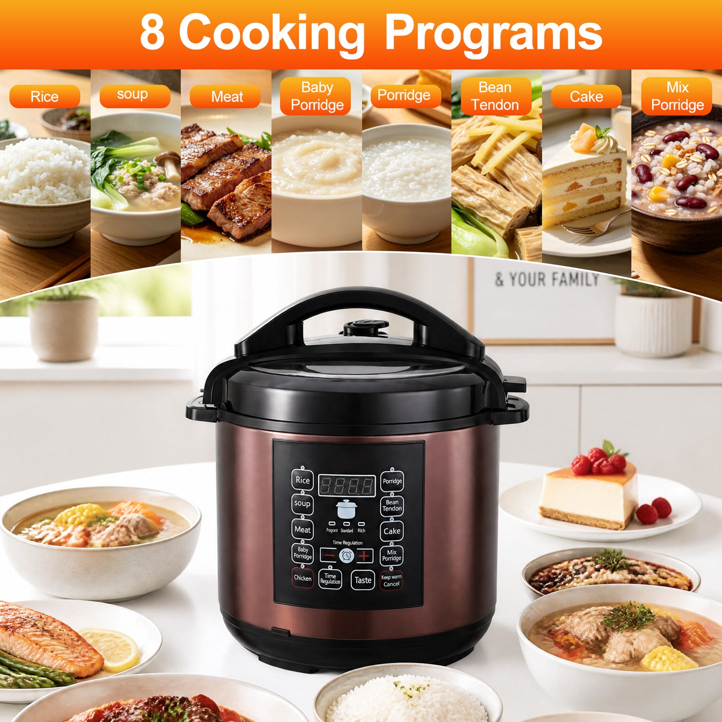 6.5 Quart Electric Pressure Cooker, 12-in-1 Multi-Functional Slow Cooker, Rice Cooker, Saute Pan, Soup Pot, Egg Cooker, Warmer, Preset Cooking, Gold