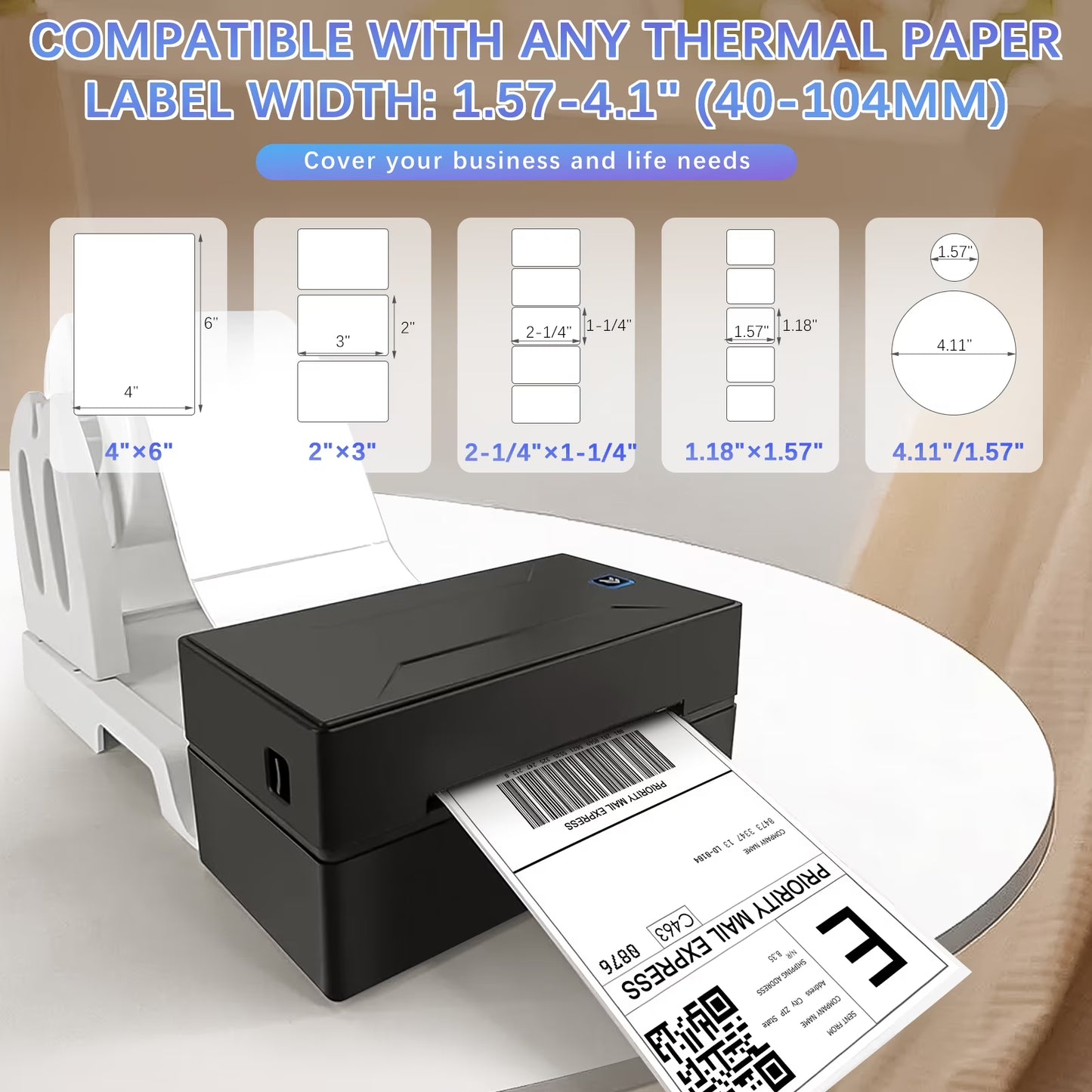 Bluetooth Thermal Printer, Wireless 4x6 Shipping Label Printer for Shipping Package and Small Business Compatible Windows, Mac, iOS, Android, Labels Maker Thermal Label Printer