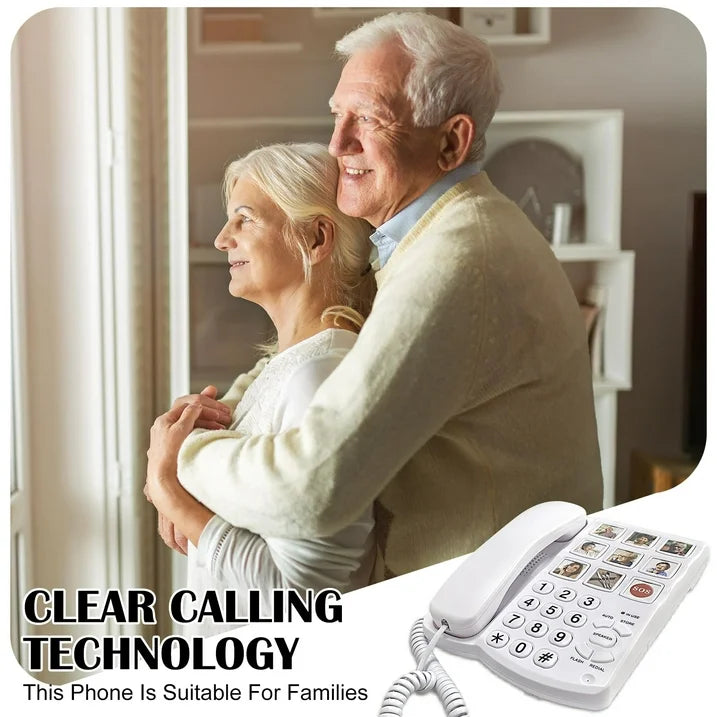 Big Button Telephone, Easy To Read Amplified Photo Memory Corded Landline For Seniors Elderly