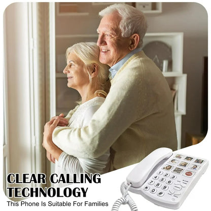 Big Button Telephone, Easy To Read Amplified Photo Memory Corded Landline For Seniors Elderly