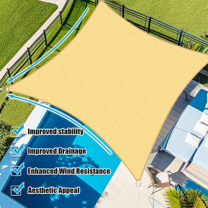 Sun Shade Sail Rectangle 13'x20' Curved Edge Outdoor Shade Canopy Breathable 95% UV Block Shade Cloth for Patio Garden Lawn Pool Backyard Outdoor, Beige Sand, with Free Rope