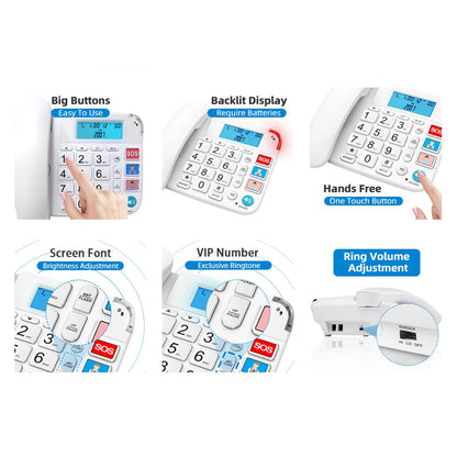 Large Key Wired Telephone, Dual Interface Wired Landline Phones with Caller ID/Hands-Free for Office, Big Button Corded Phones for Seniors, 3 Group One-Touch Dialing, Adjustable Volume & Ringing
