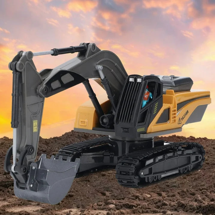 Remote Control Excavator Toys with Metal Shovel & Lights, 8 Channel RC Truck Rechargeable Tractor Toy Gift