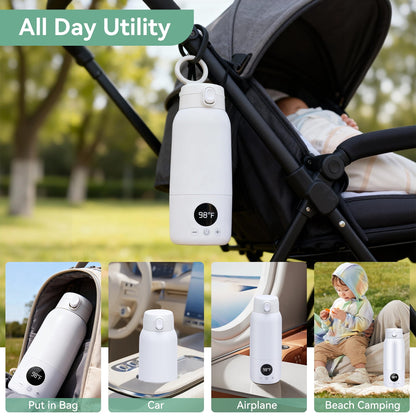 Baby Bottle Warmer 17oz Large Capacity Fast Heating Portable Cordless Milk Warmer for Breastmilk and Formula, for Travel Car Outdoor