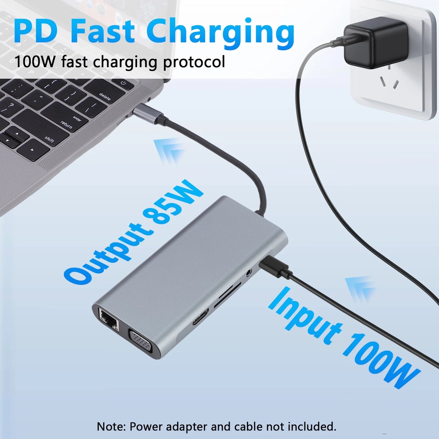 11 in 1 USB C Docking Station Dual Monitor with HDMI & VGA Ports, Laptop Docking Station w/ 4K@30Hz HDMI, 5Gbps USB-A, 100W PD, Gigabit Ethernet/SD Card Reader/Audio Port, USB C Hub Multiport Adapter