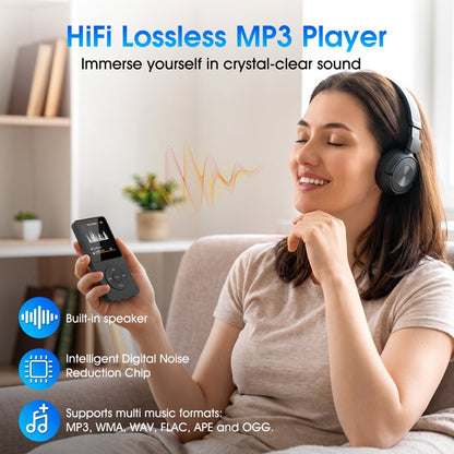 16GB MP3 Player with Bluetooth 5.3, HiFi Music Player Built-in Speaker & Headphone Jack, Expandable 128GB, Portable Digital Audio Player w/ E-Book, Voice Recorder, Clock for Sports, Commute, Gifts