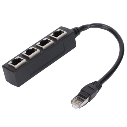 RJ45 1 Male to 4 Female Ethernet Cable Splitter Adapter, CAT7 Gold Plated Core, Black