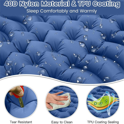 Double Camping Sleeping Pad, 4" Extra Thick Camping Sleeping Mat for 2 with Air Pillow/Foot Pump, Waterproof Double Camping Inflatable Mat Blue Inflatable Pad for Backpacking Hiking Traveling Tent