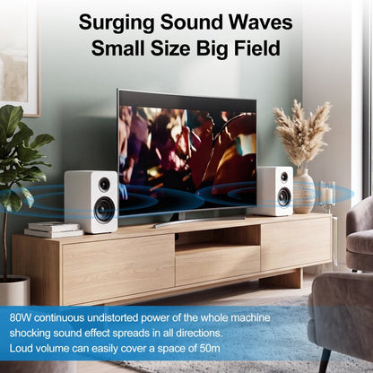 3" Active Bluetooth 5.0 Bookshelf Speakers, 80W Carbon Fiber Speaker Unit - Built-in 24bit DAC Dynamic 3D Surround Sound 2.0 Computer PC Monitor Gaming (Pair, White)