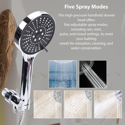 Handheld Shower Head, 6-Setting Detachable Shower Head with Filter, High Pressure Shower Head with Hose 59 inch Stainless Steel and Adjustable Bracket for Bathroom