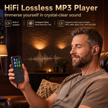 64GB MP3 Player with Bluetooth, Portable Music Player with Built-in HD Speaker, Voice Recorder, HiFi Sound, Photo Viewer, E-Book, Supports Expanded Up to 128GB, Black