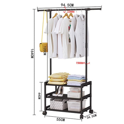 3 Tiers Clothes Rack with Wheels, Clothing Racks for Hanging Clothes and Shoes, 64.5" x 37.2" x 13.5",Black
