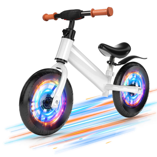 Kids 12inch Balance Bike Colorful Lighting up Wheels No Pedal Bikes for 2 3 4 5 Toddlers Boys Girls, White