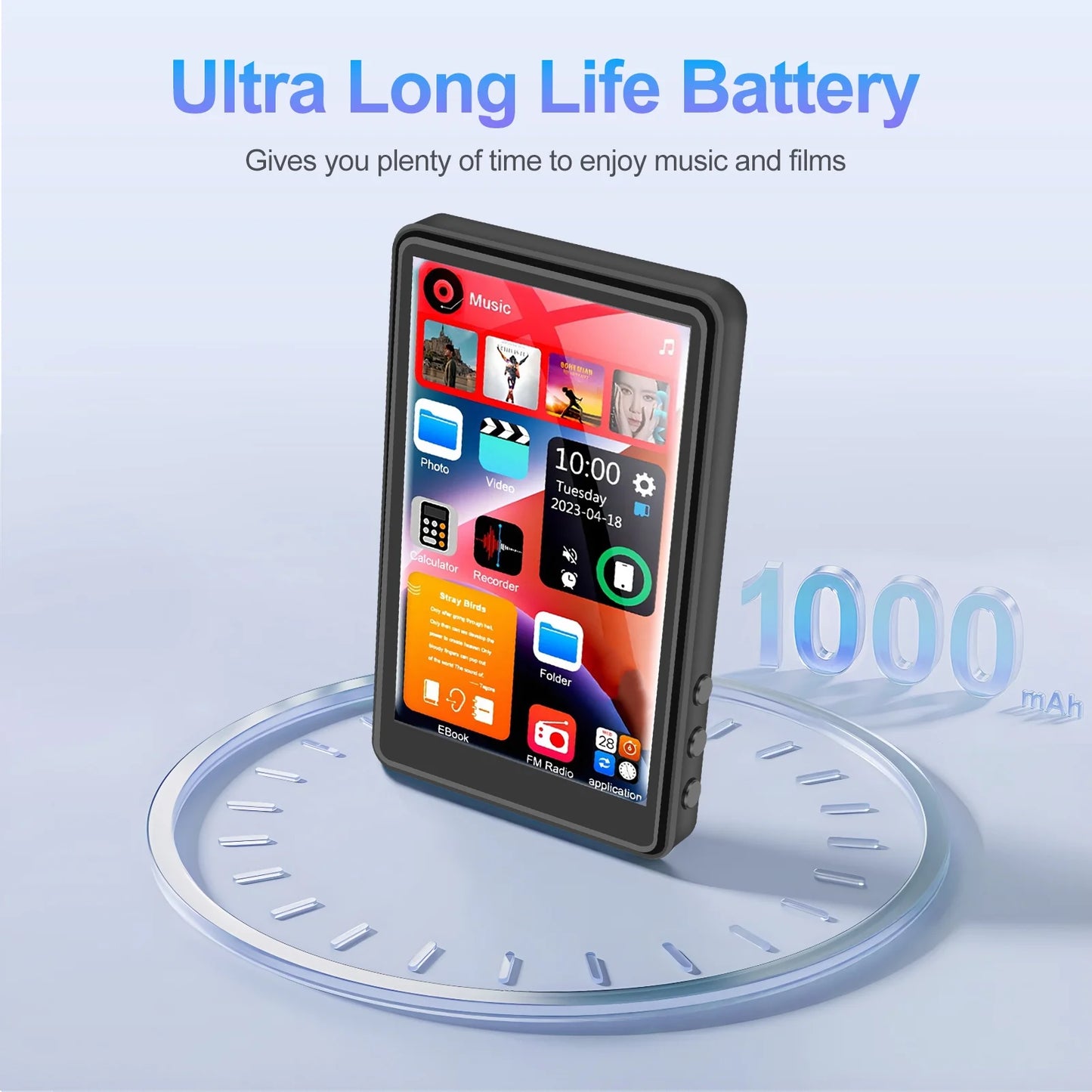 272GB MP3 Player with Bluetooth, 4.0 in Full Touchscreen MP4 Player, Voice Recorder, Portable HiFi Sound MP3 Music Player with Earphones, E-book, Picture, Built-in HD Speaker, Black