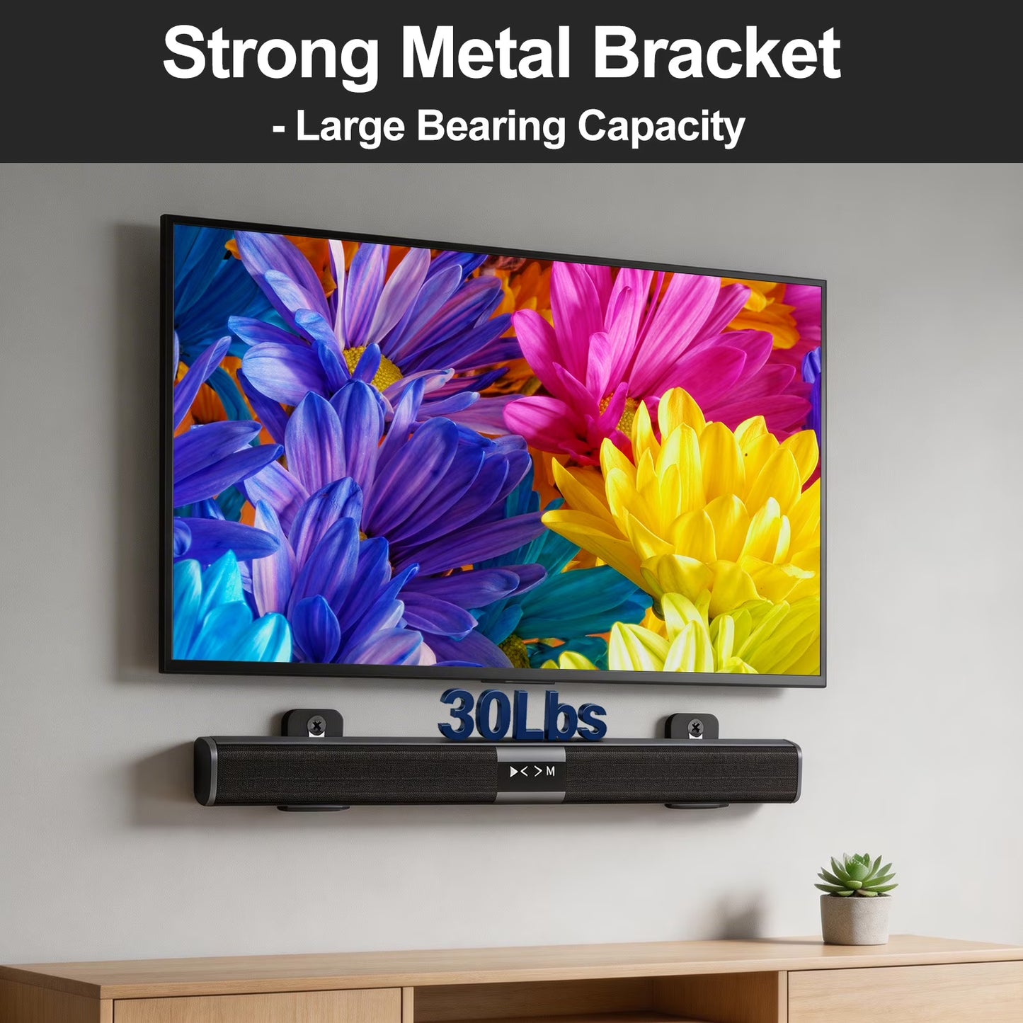Universal Soundbar Wall Mount Bracket Compatible with Most Soundbar Mount Shelf, Metal SoundBar Mounts Under TV Mounting Bracket for Space Saving, Hold up to 30 lbs, Black