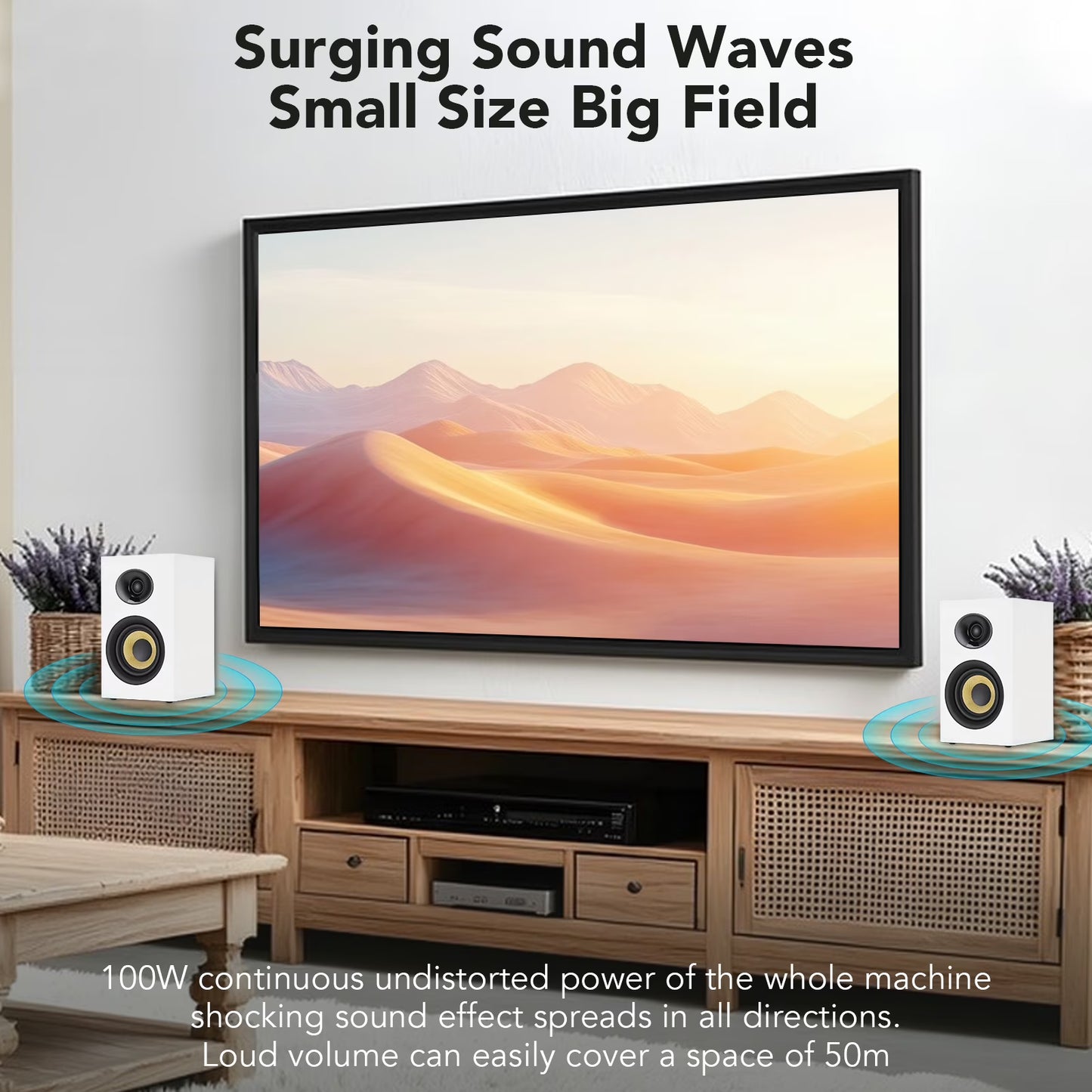 100W Active Bookshelf Speakers, Powered TV Speakers with 4 inch Woofer, Turntable Speakers with Optical/AUX/RCA Input for PC and TV, Dynamic 3D Surround Sound PC Monitor Gaming Bluetooth Speakers