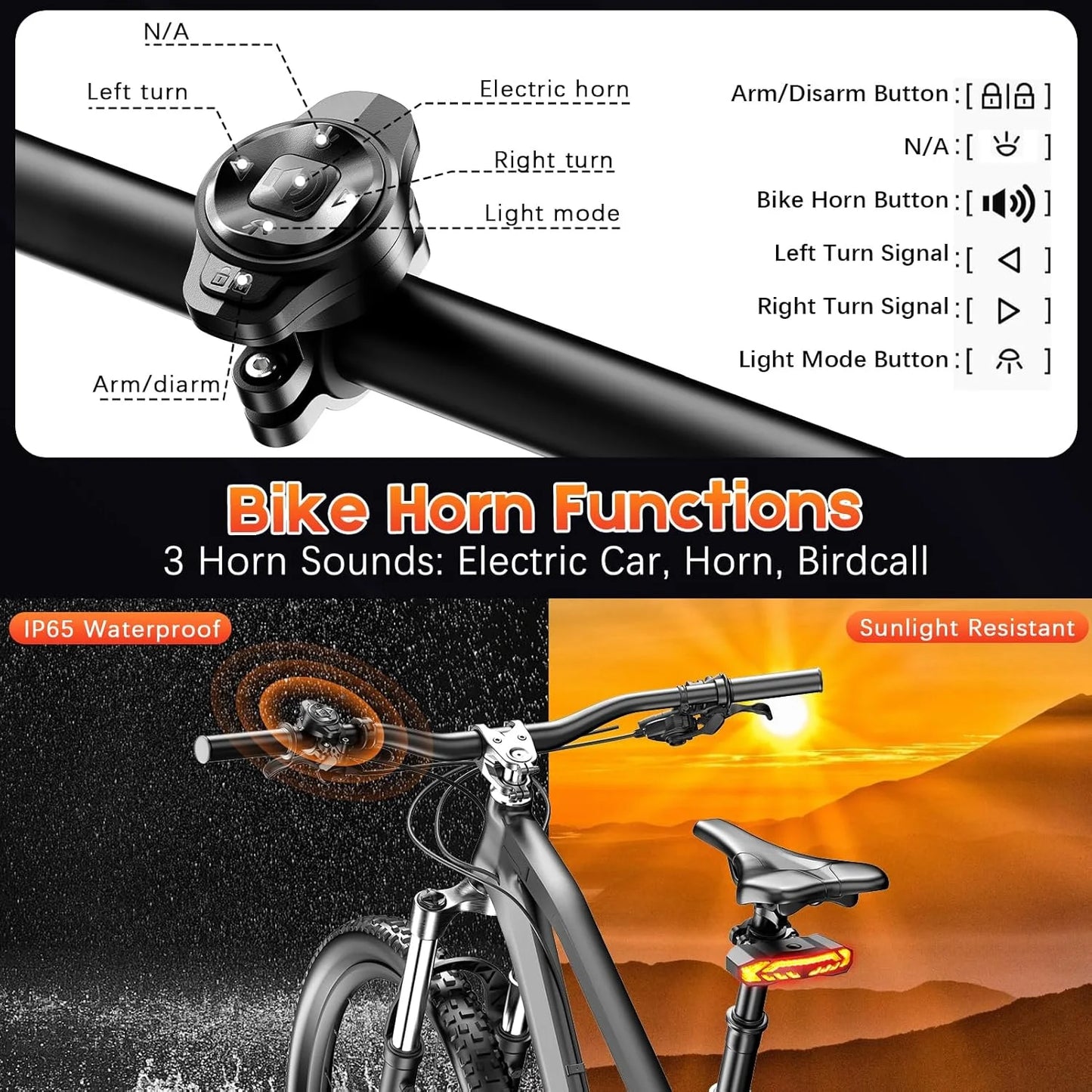 Bike Tail Light with Turn Signals, 5-in-1 Smart Bicycle Tail Light Anti-theft Bicycle Taillight with Remote Control & Automatic Brake Light, Rechargeable Bike Rear Light Cycling Light for Night Ride
