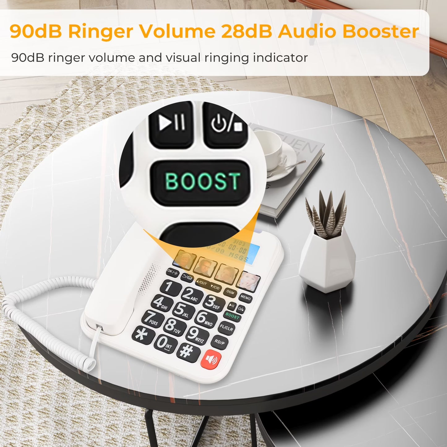 Expandable Corded/Cordless Phone System with Answering Machine, Big Button Senior Phone with Caller ID/Call Blocking & Handset/Amplified Speakerphones, Landline Business Telephones, White