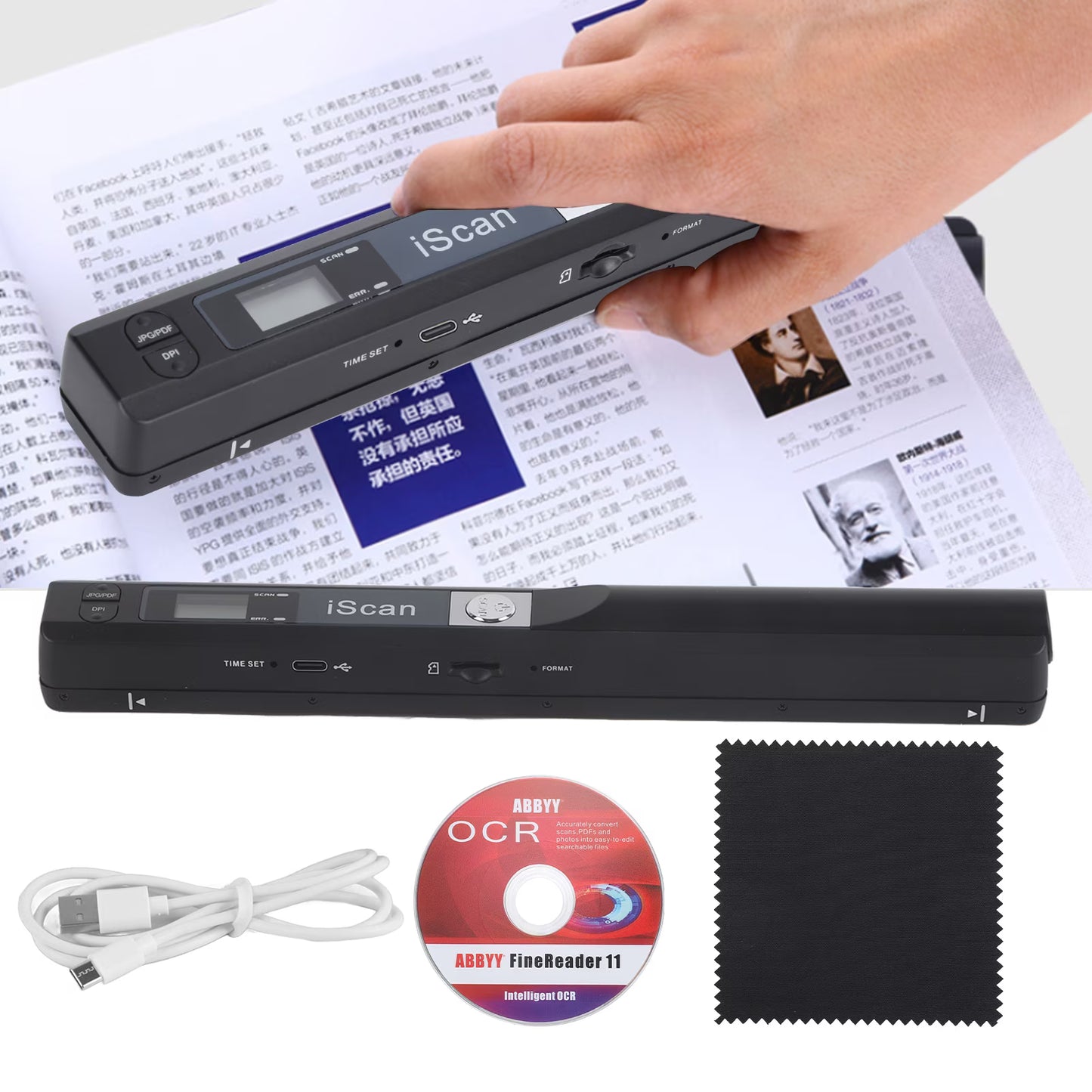 Portable Scanner A4 Document Handheld Scanner 900DPI JPG PDF Formate for Business Picture, Black