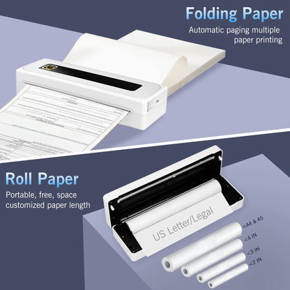 Portable Thermal Printer, Mobile Bluetooth Inkless Printer for Travel Home Use, Support US Letter/A4/8.5"x11" Thermal Paper, Compatible with Android iOS Phone & Laptop