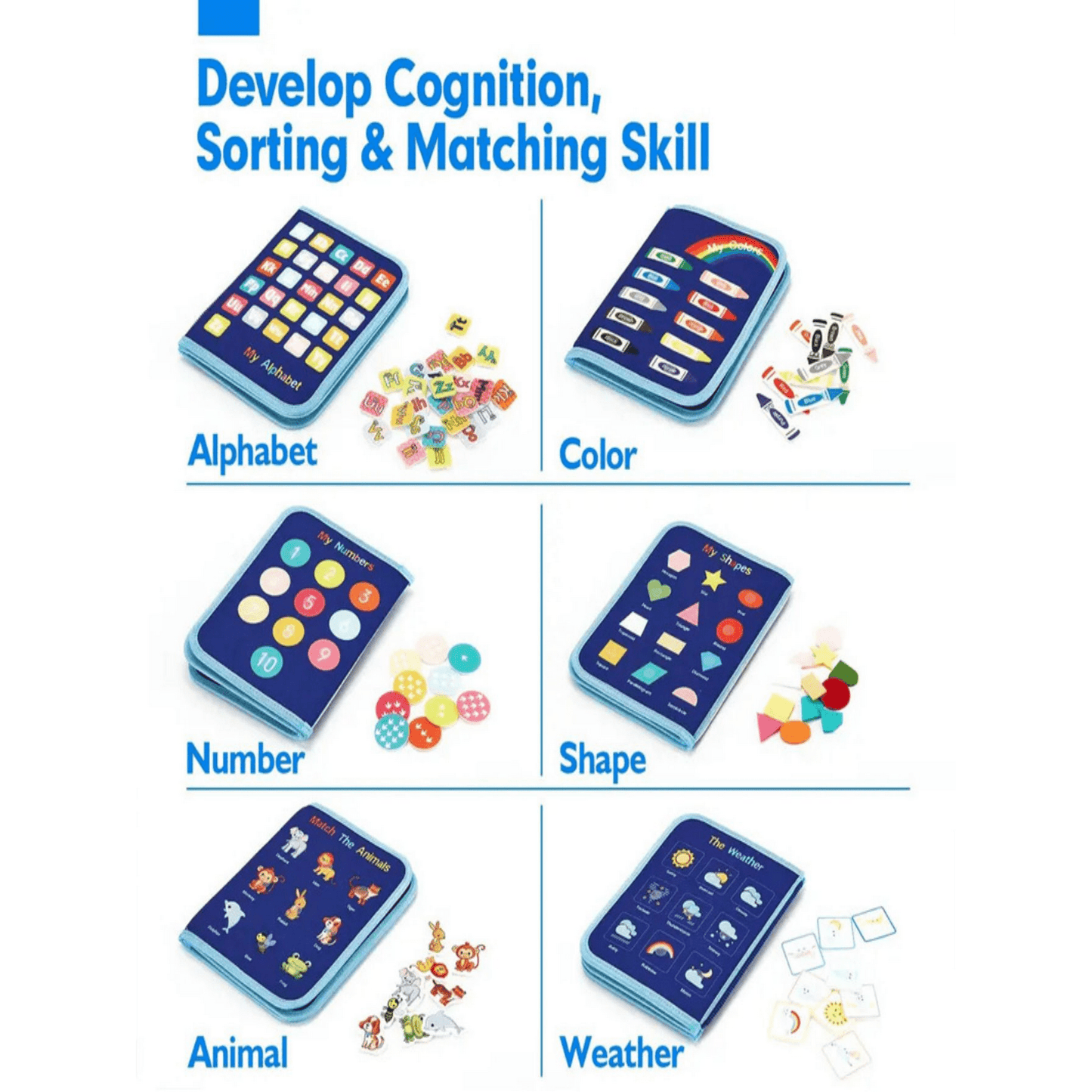 Busy Book Montessori Sensory Board for 1 Year Old Educational Activity Board Felt Quiet Book Baby 1-4, Girls Boys Toddlers Learning Fine Motor Skills, Travel Airplane Car, Blue Dinosaur