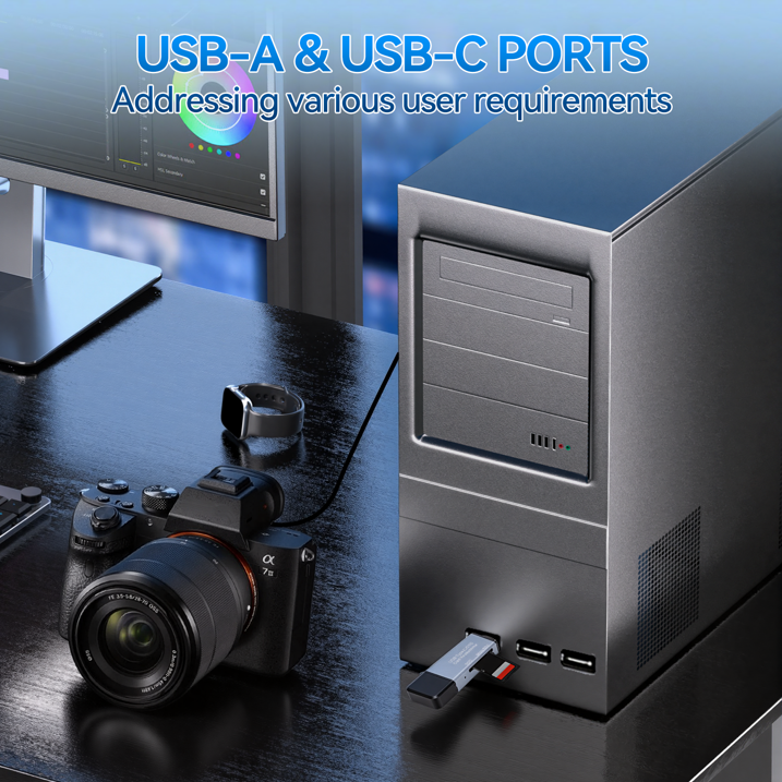 SD Card Reader, USB 3.0 & USB C Dual Slots Micro SD Card Adapter, Memory Card Reader for SD, SDHC, SDXC, microSDHC, microSDXC, TF, Compatible with iPhone 17/16/15, Android, Windows, Laptop