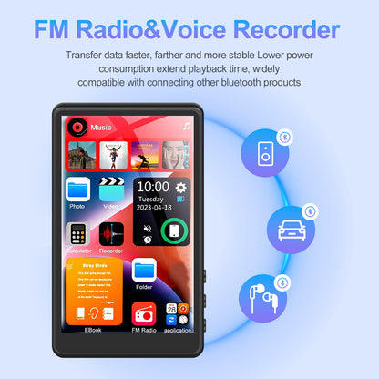 16GB Mp3 Player with Bluetooth, 4.0" Touch Screen Music Player with Speaker, Portable HiFi Sound MP4 MP3 Player for Kids with Earphones, Voice Recorder, E-book, Picture, Up to 256 GB, Black