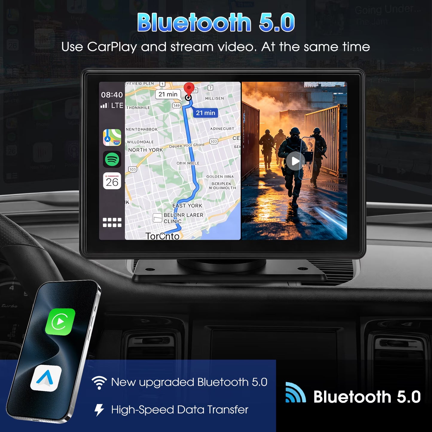 7" Wireless Carplay Screen for Car Portable Stereo Touchscreen with CarPlay and Android Auto with Mirror Link/Backup Camera/Bluetooth/Voice Control/GPS Navigation/AUX for All Vehicles
